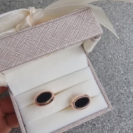 Oval Onyx Cufflinks in Solid 14K Rose Gold