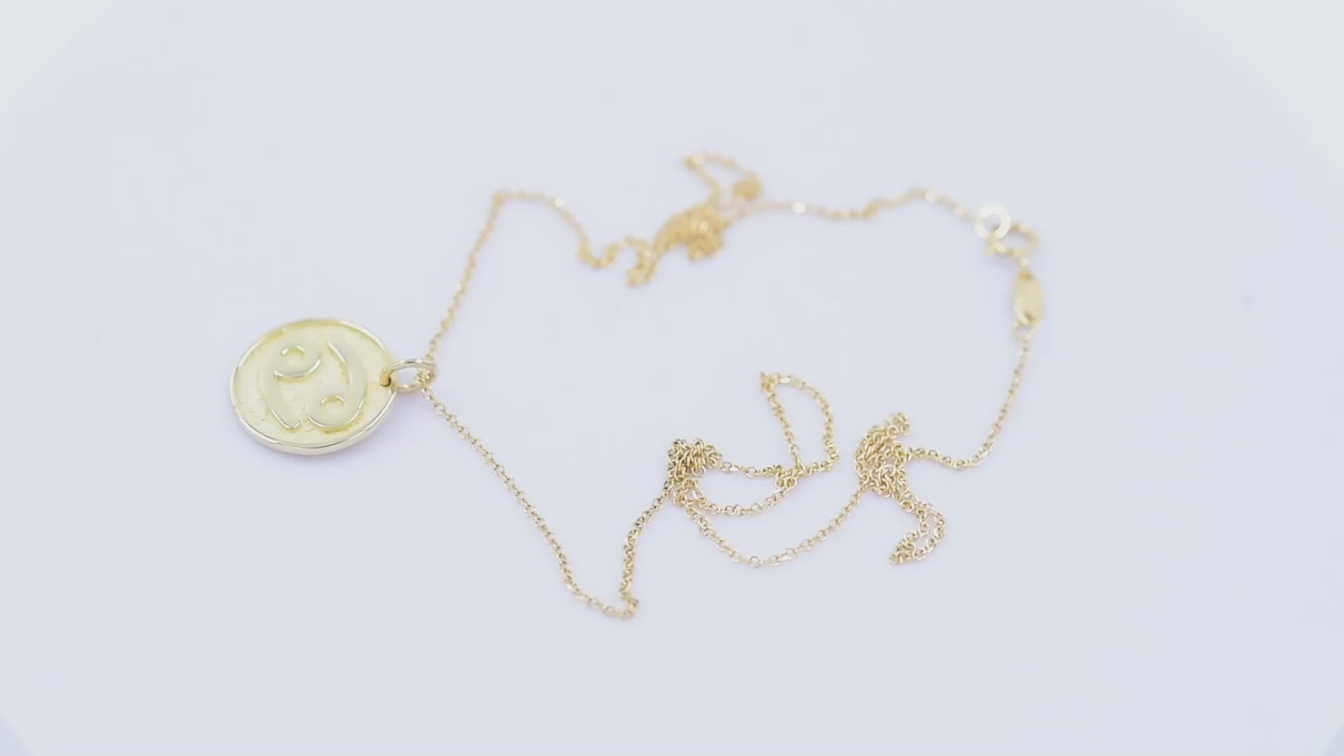 A Zodiac necklace for women, crafted in 14k gold, featuring complimentary engraving on the reverse side.