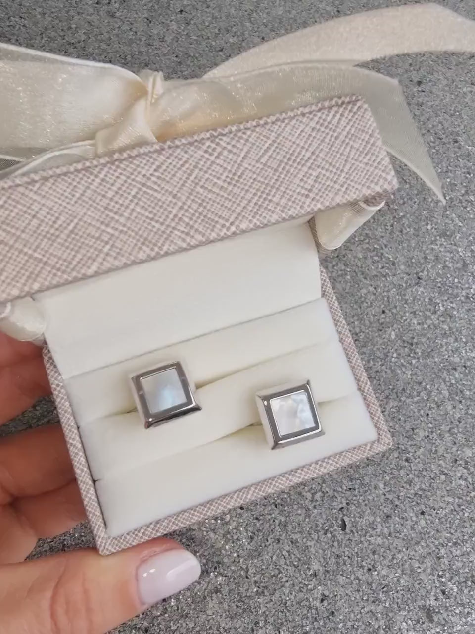 Square Mother of Pearl Cufflinks in Solid 14K White Gold