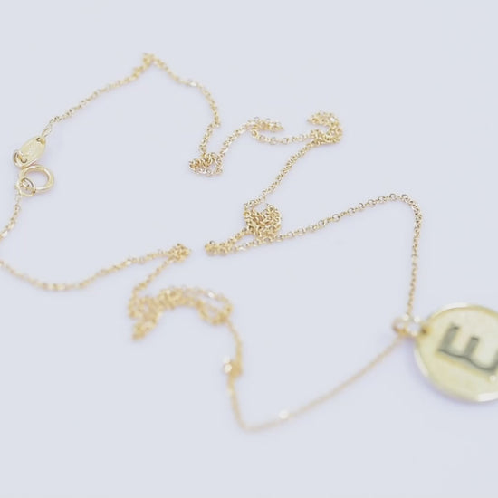 14k Gold Initial Necklace for women, featuring complimentary engraving on the reverse side.