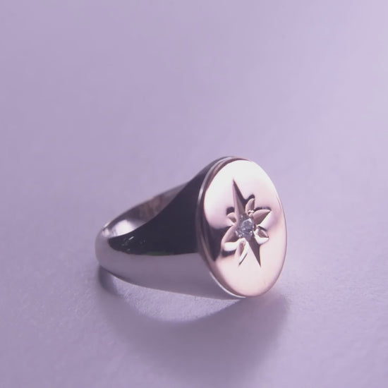 A two tone star signet ring crafted in 14k solid gold for women.