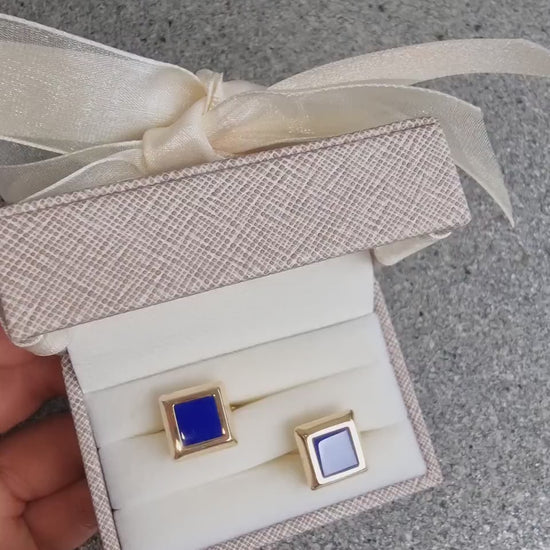 14K Yellow Solid Gold Cufflinks with Lapis Lazuli