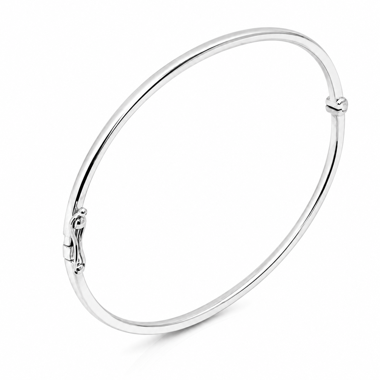 dainty 14k white Gold bangle on a white background