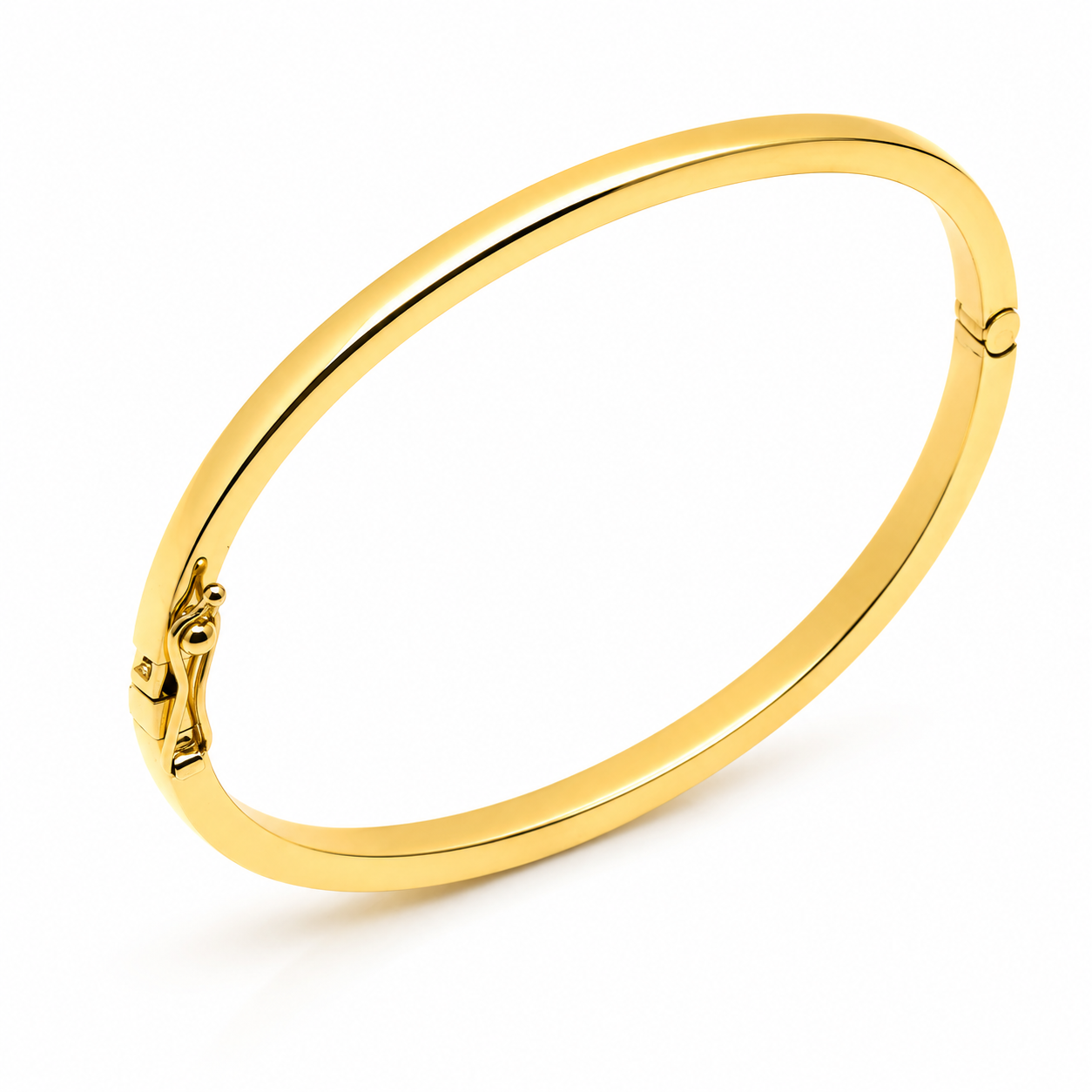 14k Gold bangle bracelet on a white background