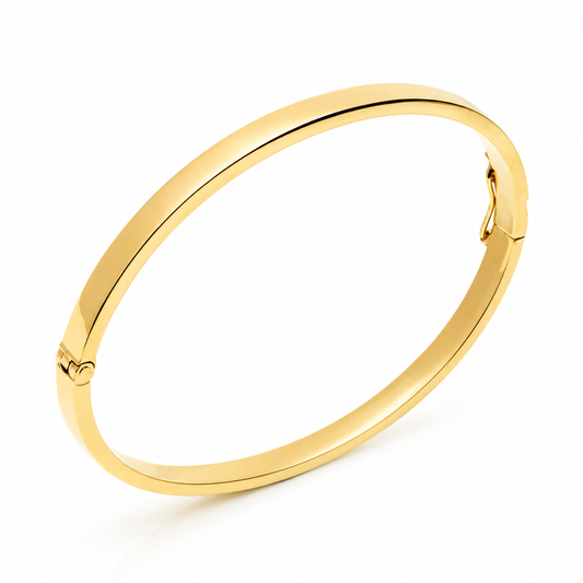 14k yellow Gold bangle bracelet on a white background