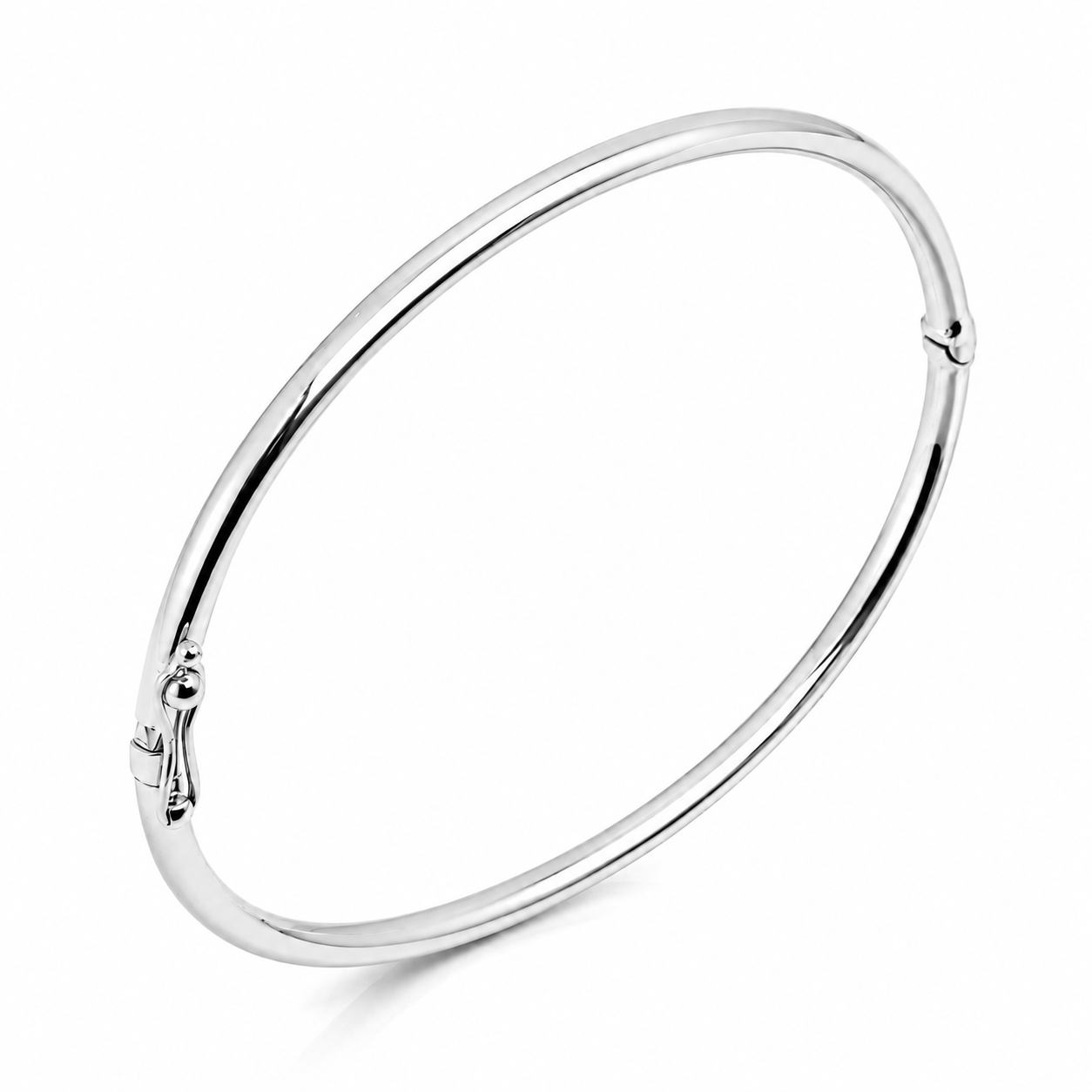 14k white Gold bangle bracelet on a white background