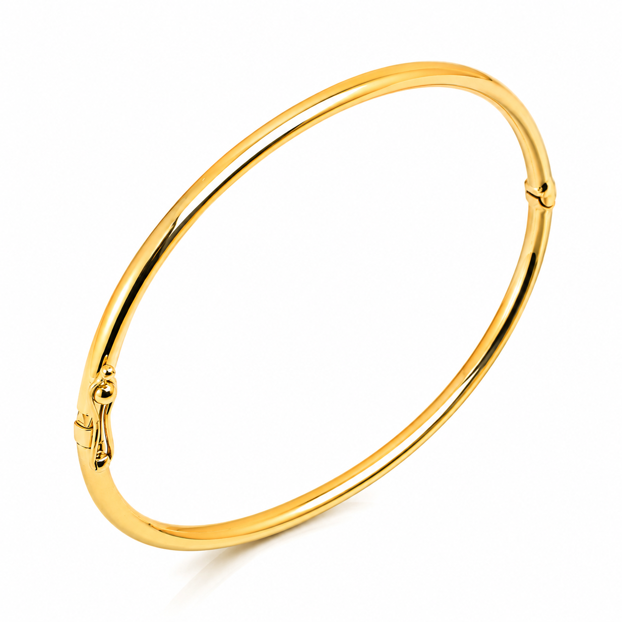 14k Gold bangle bracelet on a white background