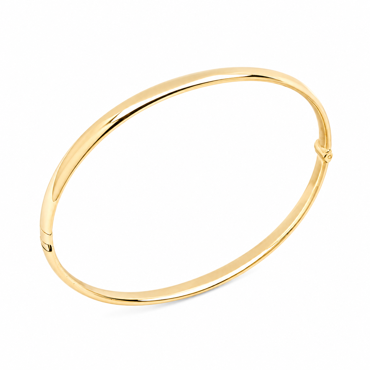 14k yellow Gold bangle bracelet on a white background