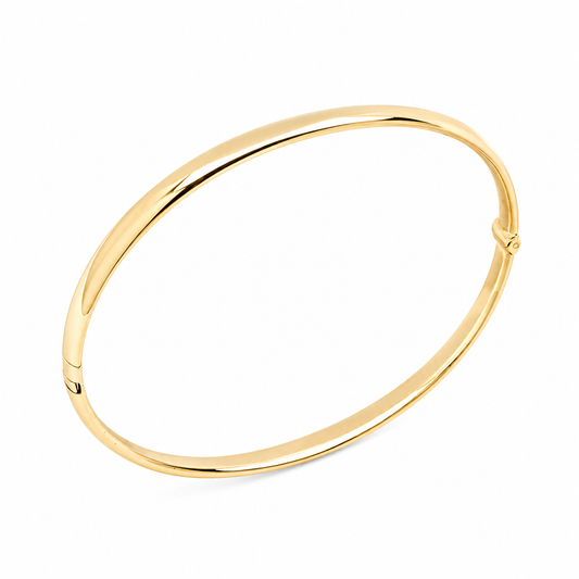 14k yellow Gold bangle bracelet on a white background