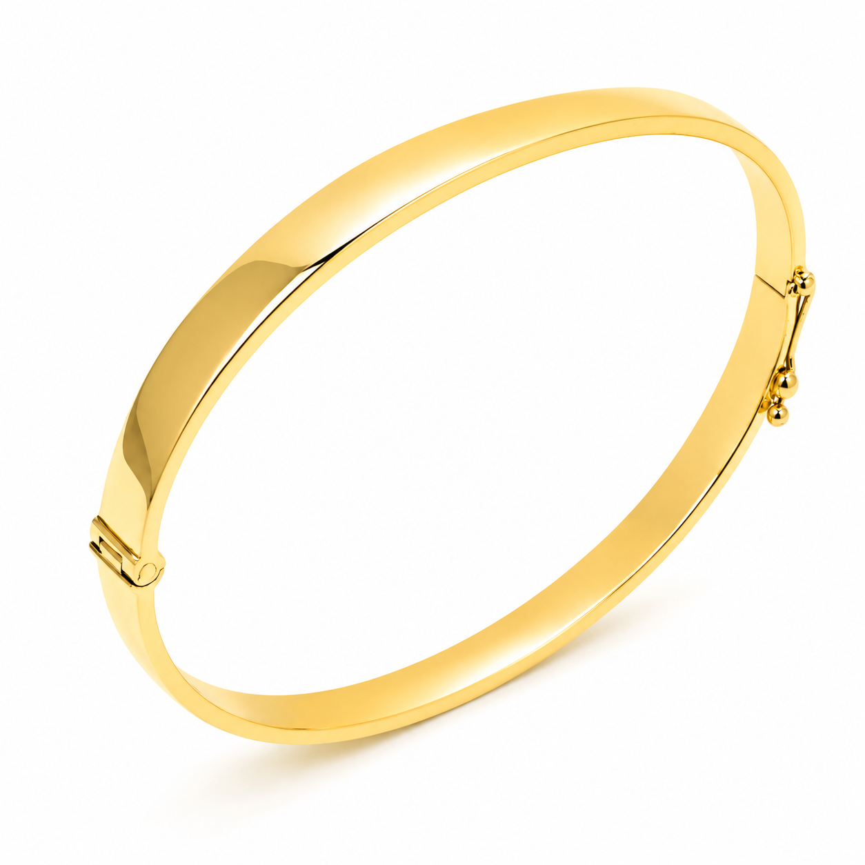 14k Gold bangle bracelet on a white background