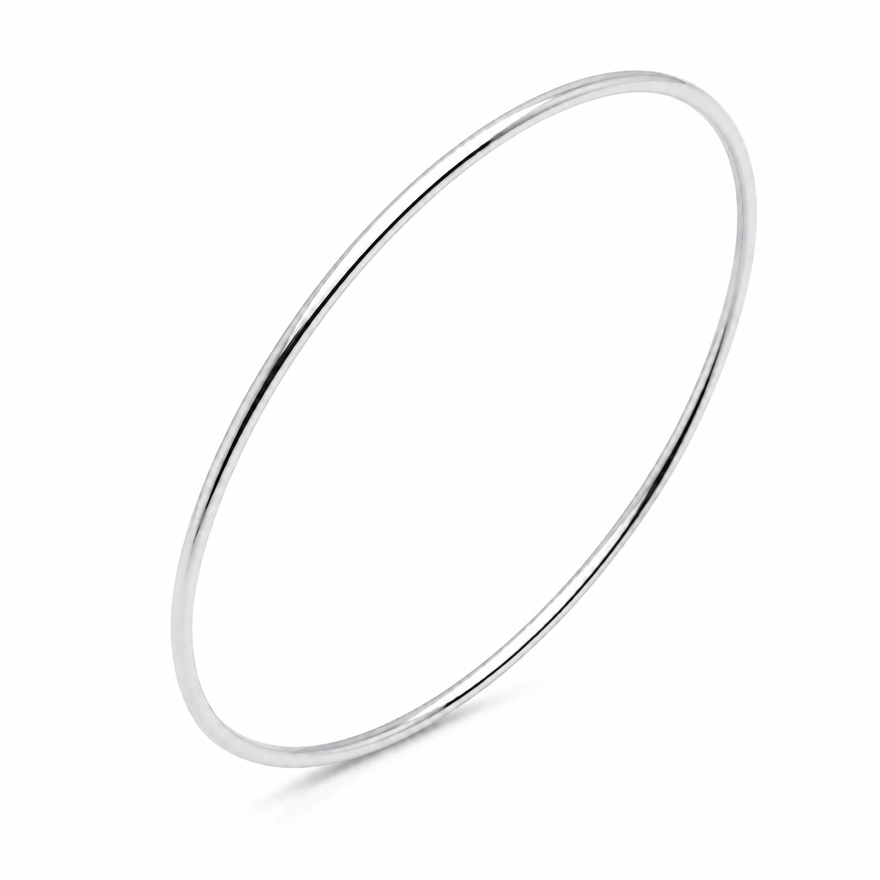 Slip on 14k white Gold bangle on a white background