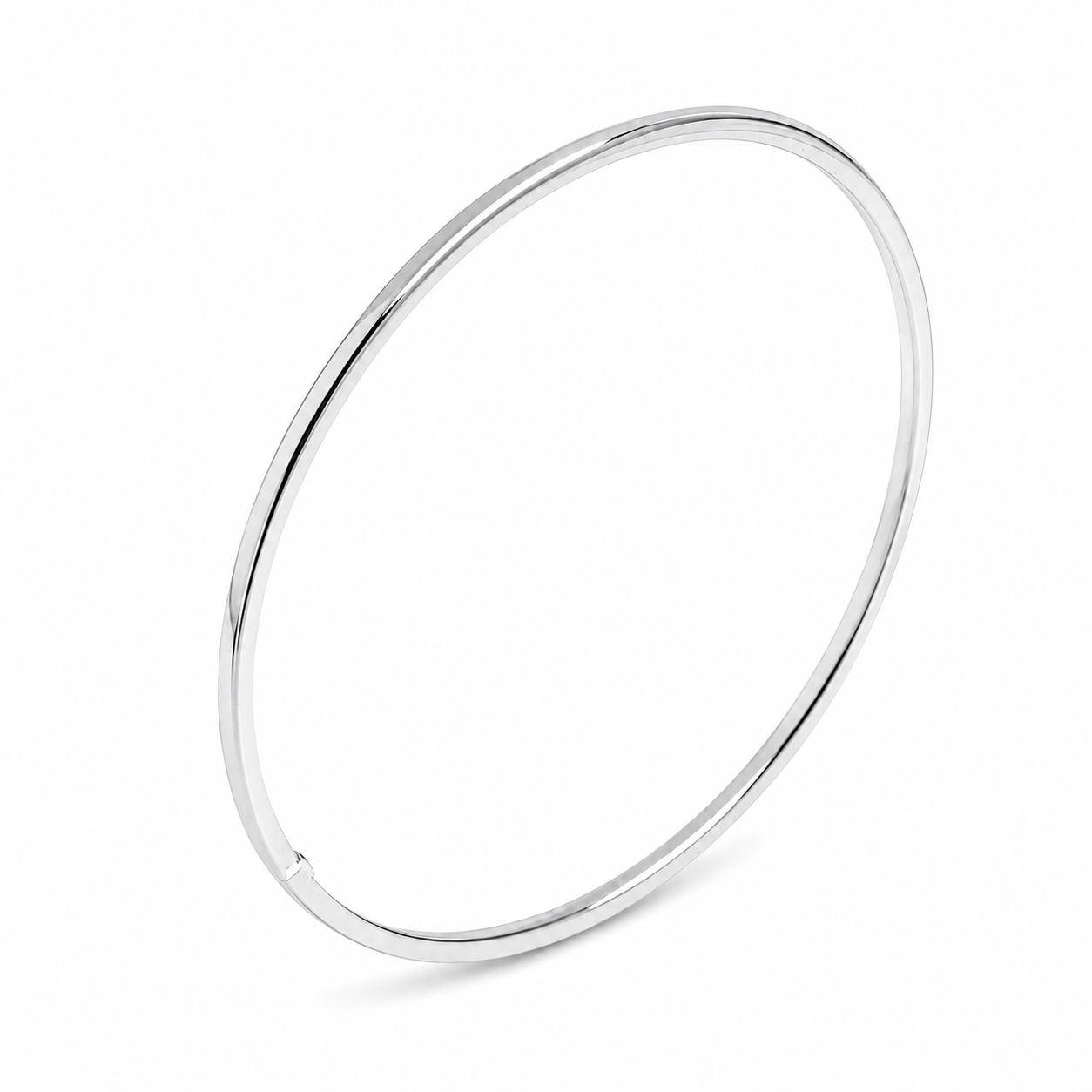 14k white gold slip on bangle bracelet on a white background