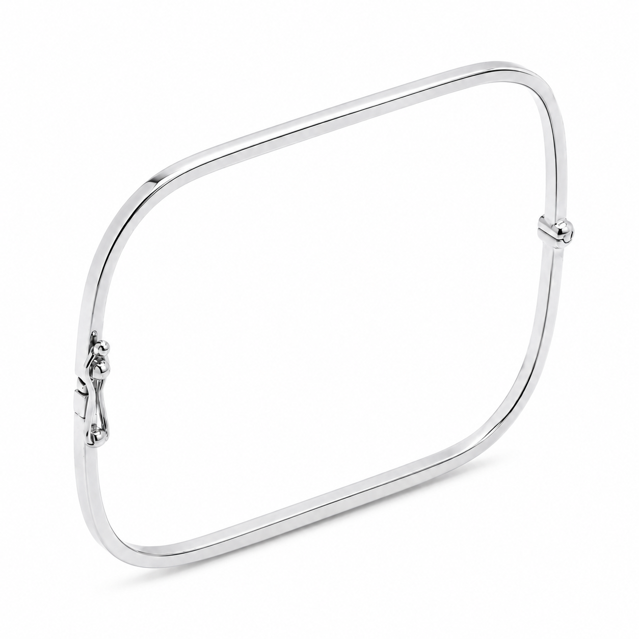 square 14k white gold bangle bracelet on a white backgound 