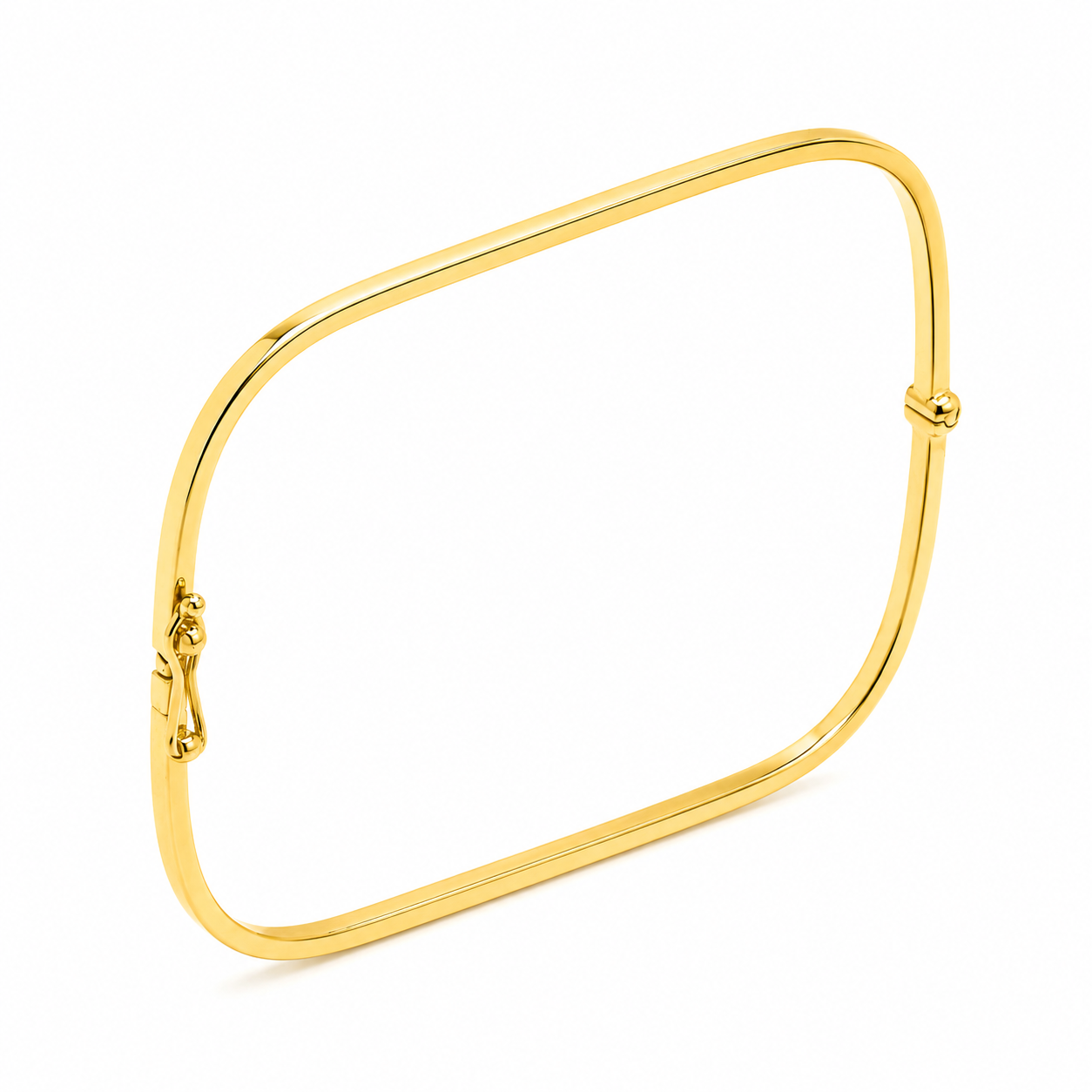 square 14k yellow gold bangle bracelet on a white backgound 