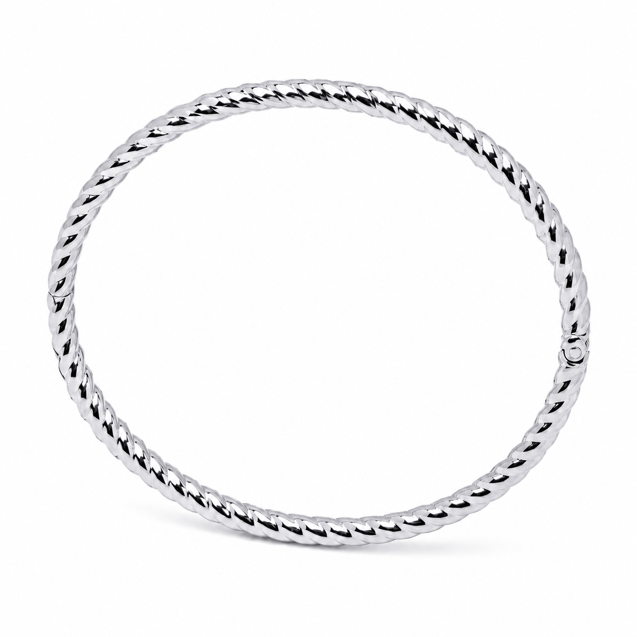 14k white Gold rope bangle bracelet on a white background