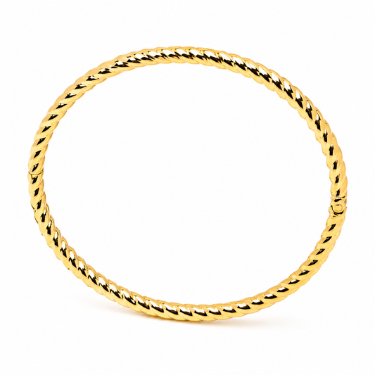 14k Gold rope bangle bracelet on a white background