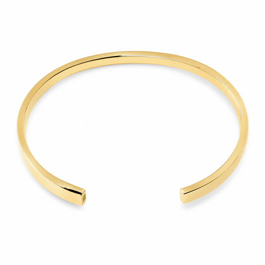 14k yellow Gold cuff bangle bracelet on a white background