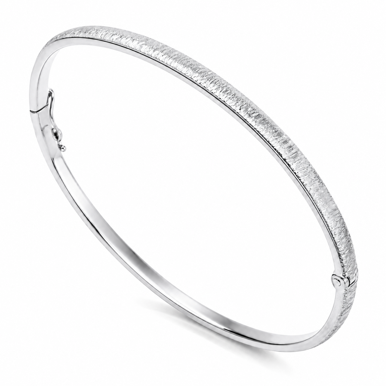 14k white Gold sandbalsted bangle on a white background
