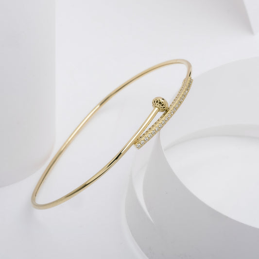 Cubic Zirconia Open Bangle Bracelet in 14K Gold