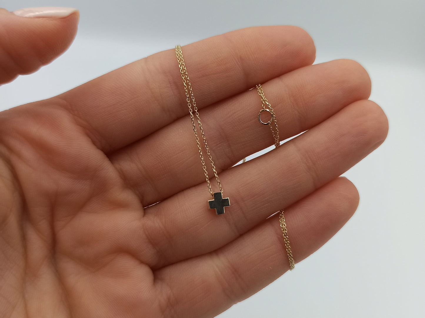 paved small cross necklace in 14k yellow gold for women