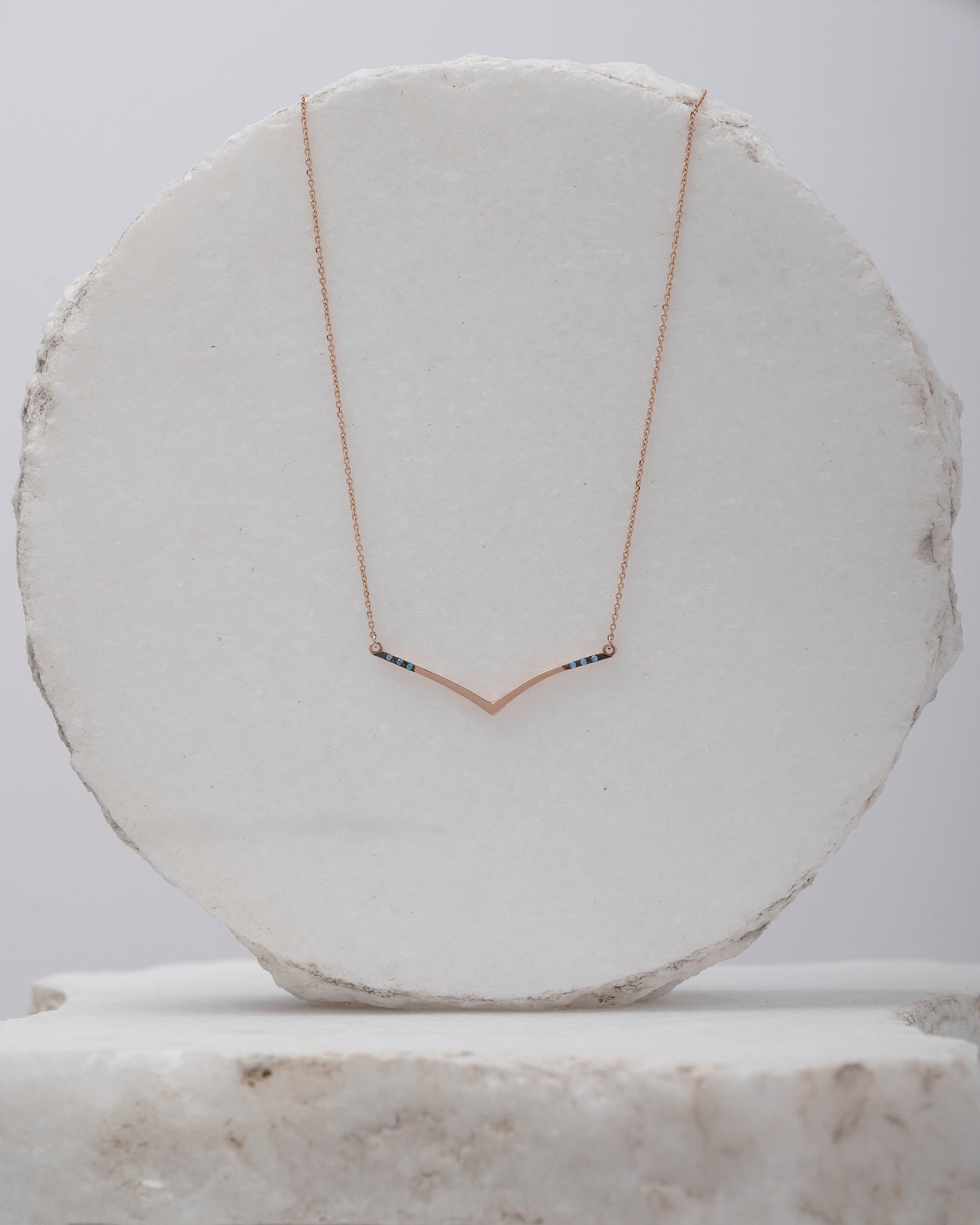 Chevron Necklace in 14K Gold with Blue Cubic Zirconia Stones