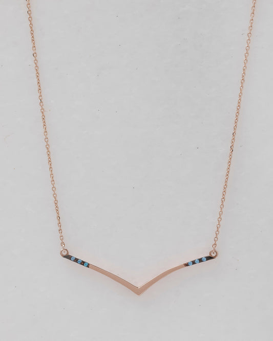 Chevron Necklace in 14K Gold with Blue Cubic Zirconia Stones