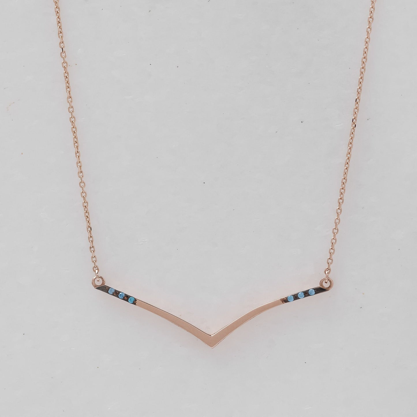 Chevron Necklace in 14K Gold with Blue Cubic Zirconia Stones