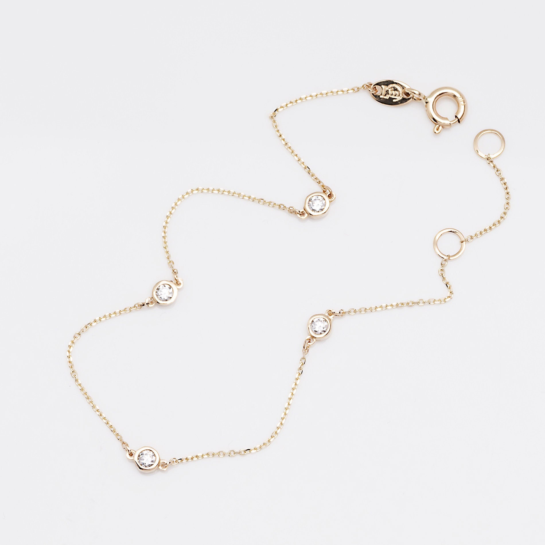 Cubic Zirconia 'By the Yard' Station Bracelet in 14K Gold