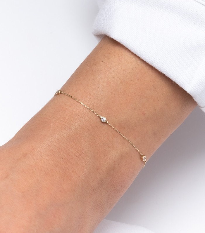 Cubic Zirconia 'By the Yard' Station Bracelet in 14K Gold