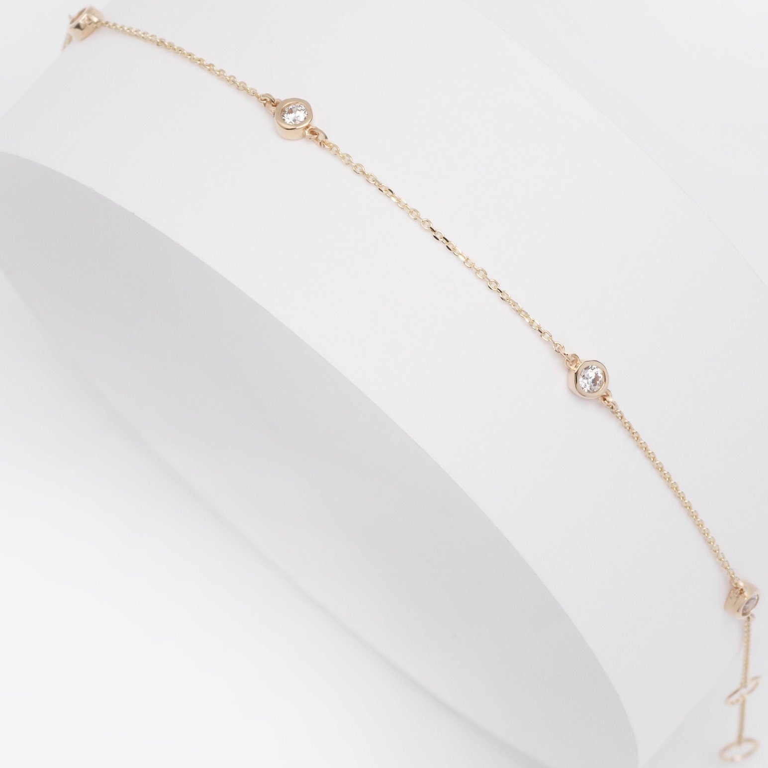 Cubic Zirconia 'By the Yard' Station Bracelet in 14K Gold