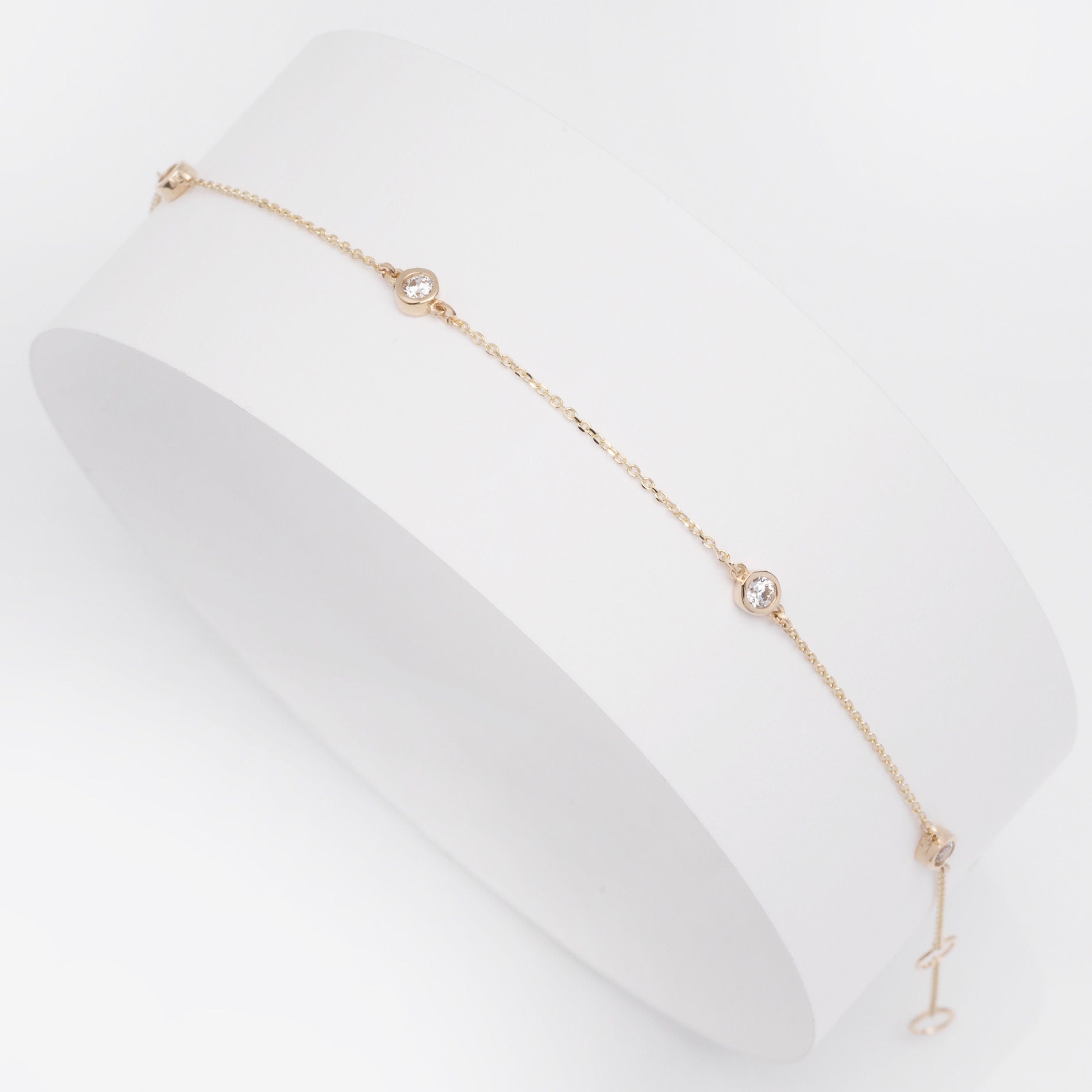 Cubic Zirconia 'By the Yard' Station Bracelet in 14K Gold