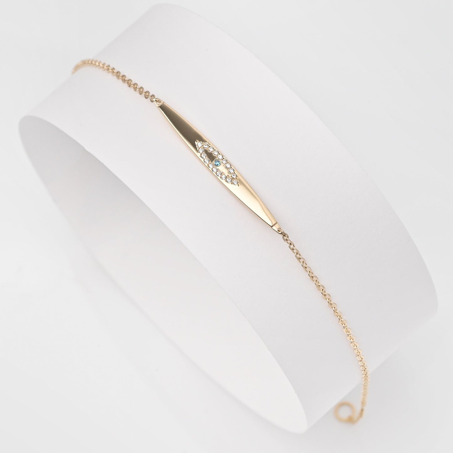 evil eye ID bracelet in 14k yellow gold