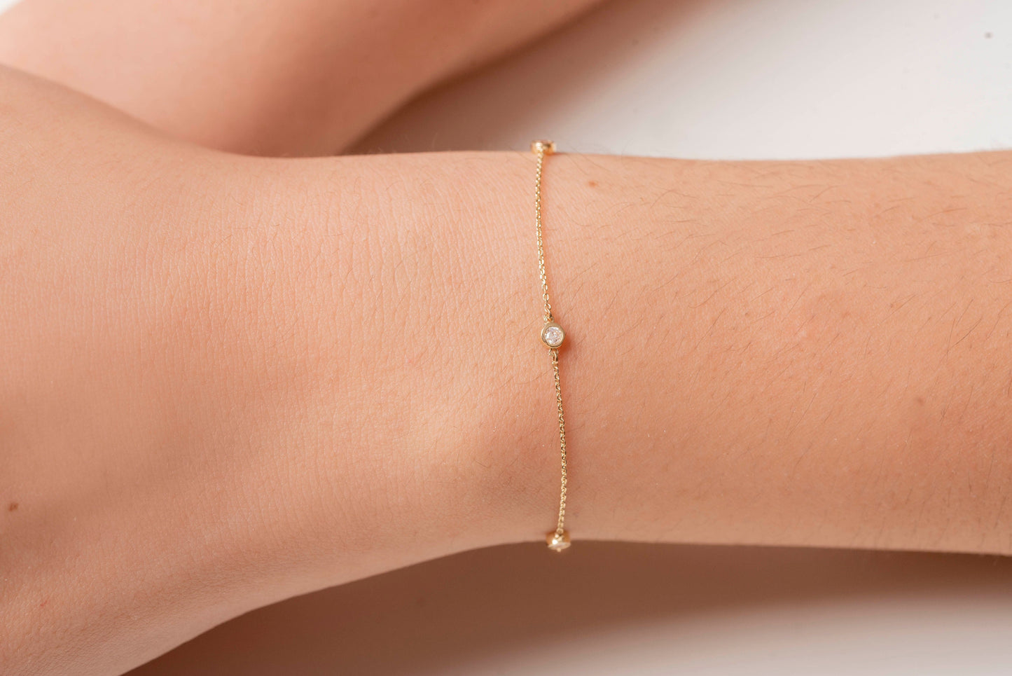 Cubic Zirconia 'By the Yard' Station Bracelet in 14K Gold