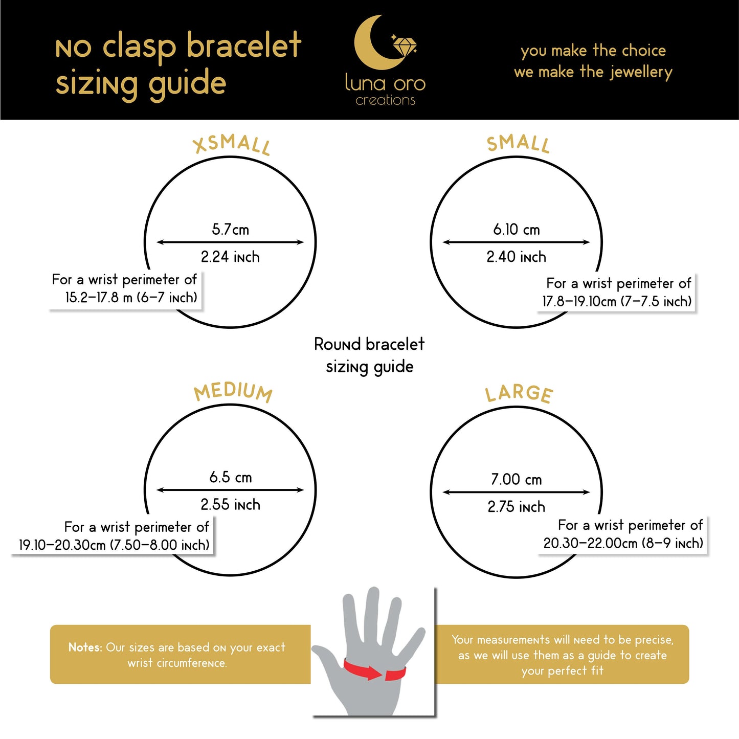 Bangle bracelet sizing guide by luna oro creations