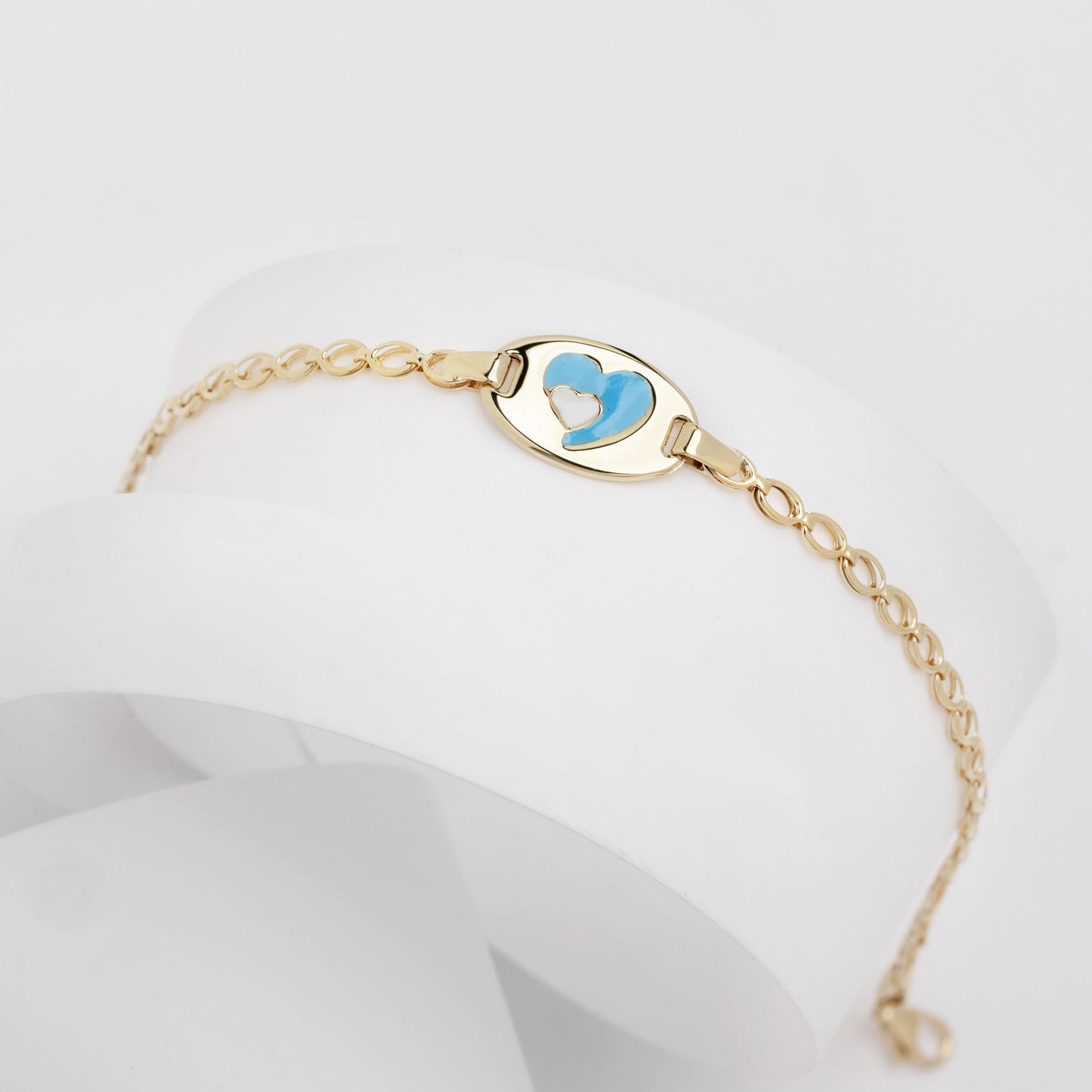 Gold ID Bracelet with Enamel Hearts