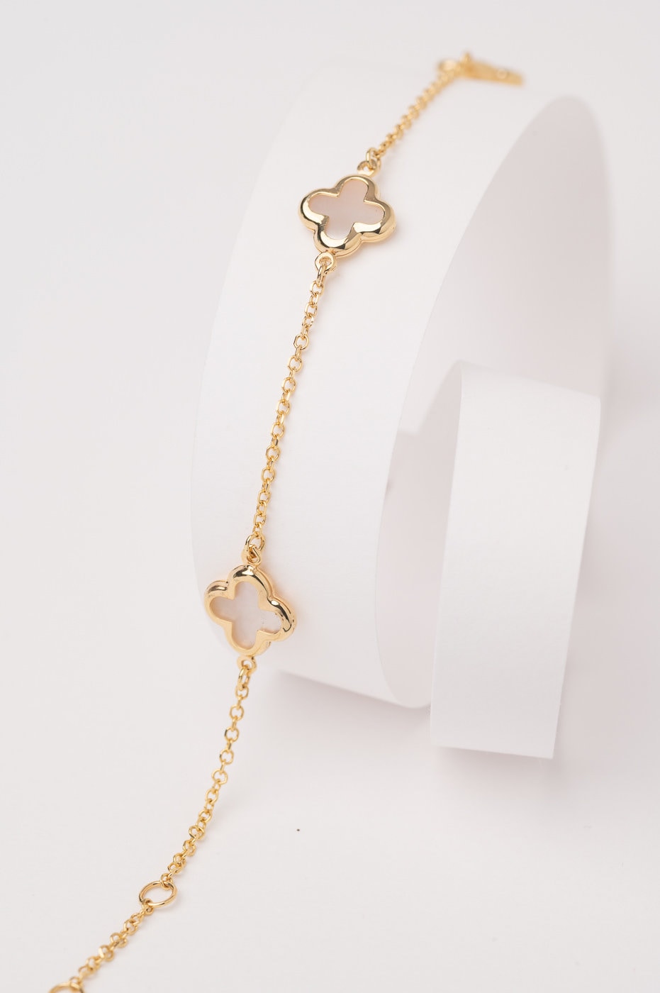 four leaf clover bracelet with 3 charms in 14k gold