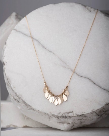 14k solid gold necklace with leaves for women 