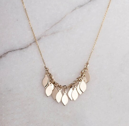 14k solid gold necklace with leaves for women 