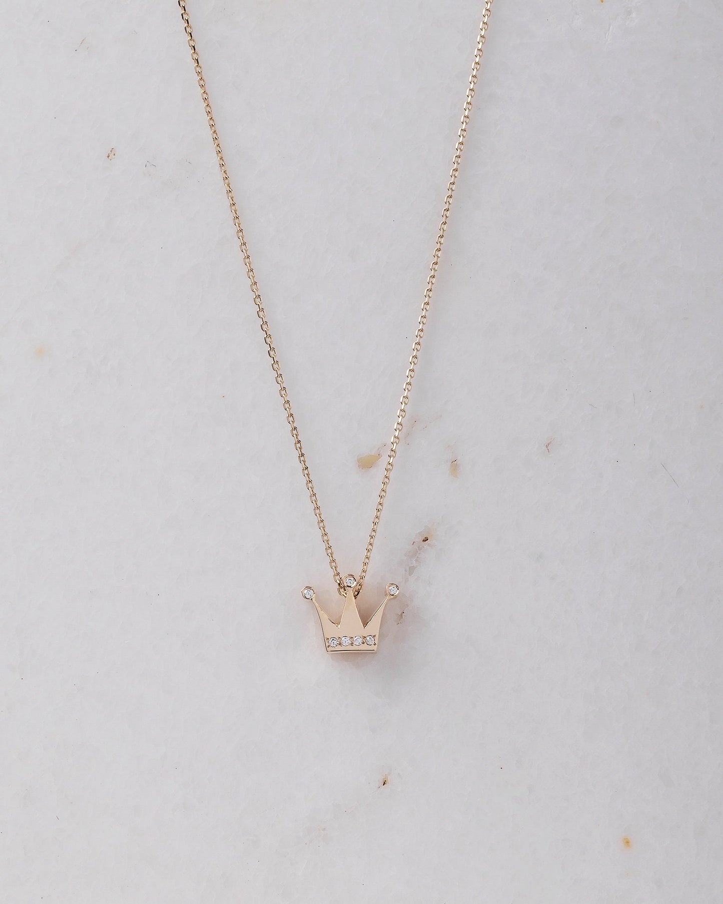 crown necklace in 14k yellow gold with cubic zirconia stones