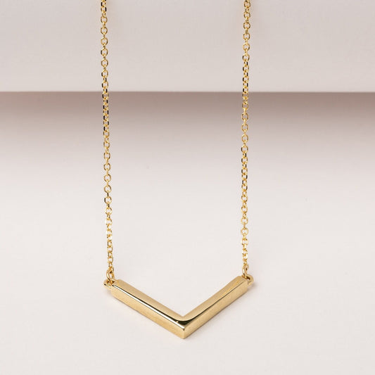 14k gold V shaped necklace for women