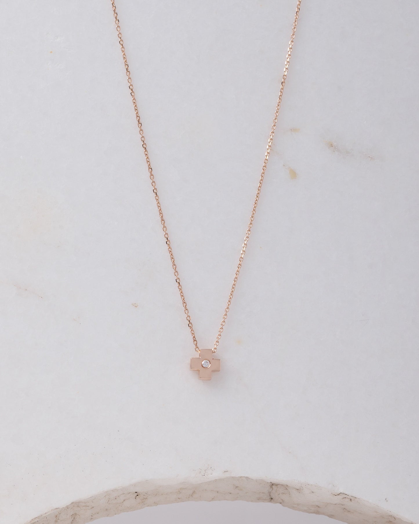 Small Diamond Cross Necklace in 14K Gold