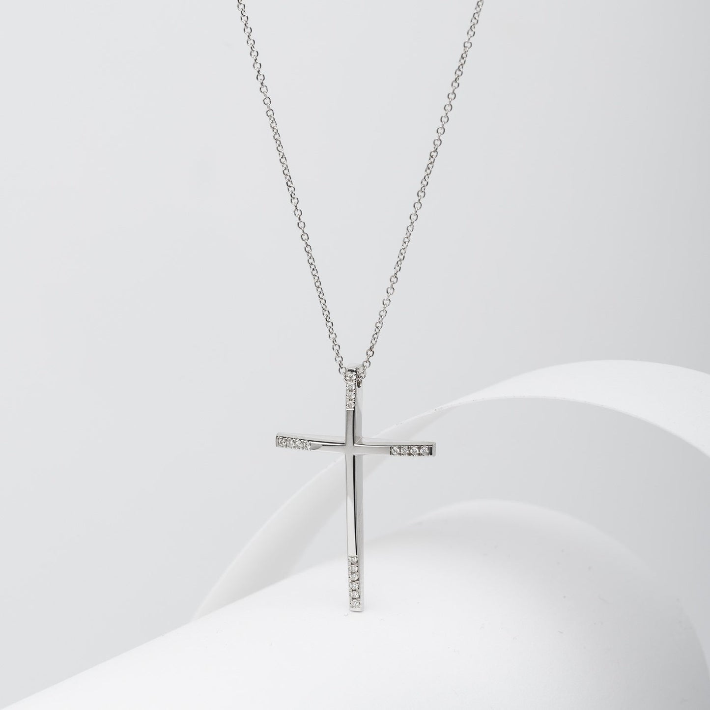 slim diamond cross necklace in 18k white gold for women 