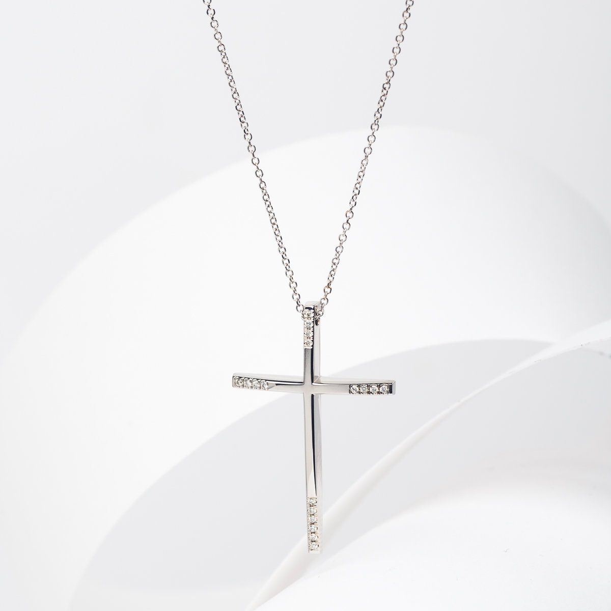 slim diamond cross necklace in 18k white gold for women 