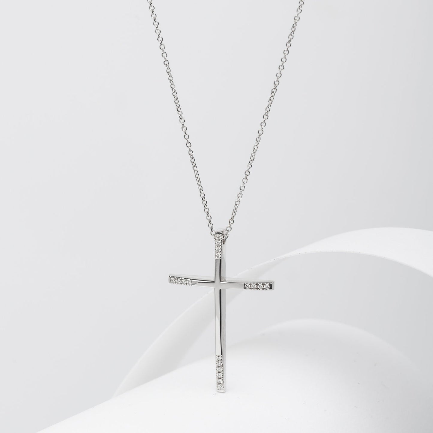 slim diamond cross necklace in 18k white gold for women 