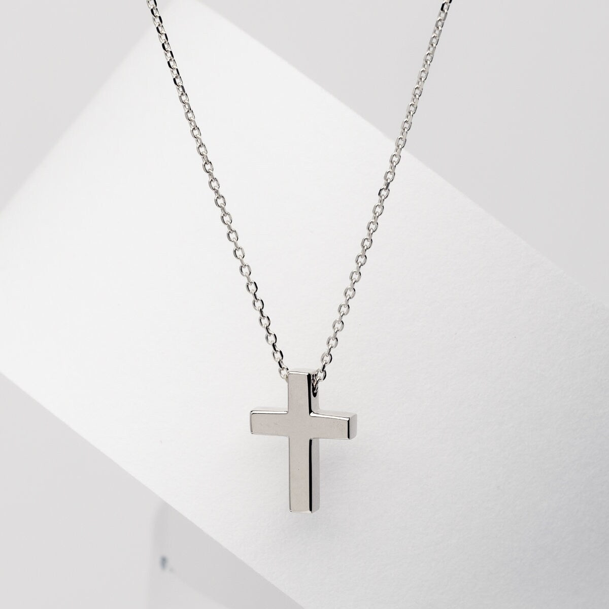 14K Solid Gold Petite Cross Necklace for Women