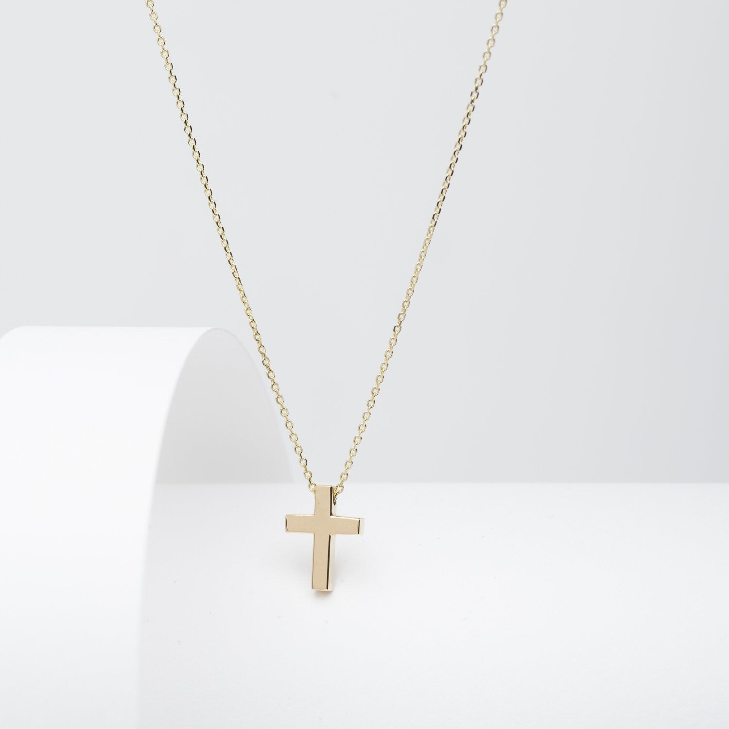 14K Solid Gold Petite Cross Necklace for Women