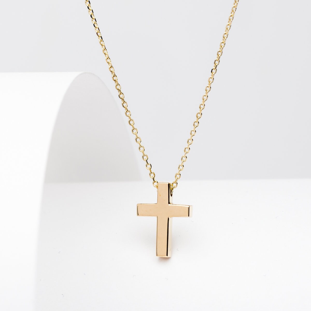 14K Solid Gold Petite Cross Necklace for Women