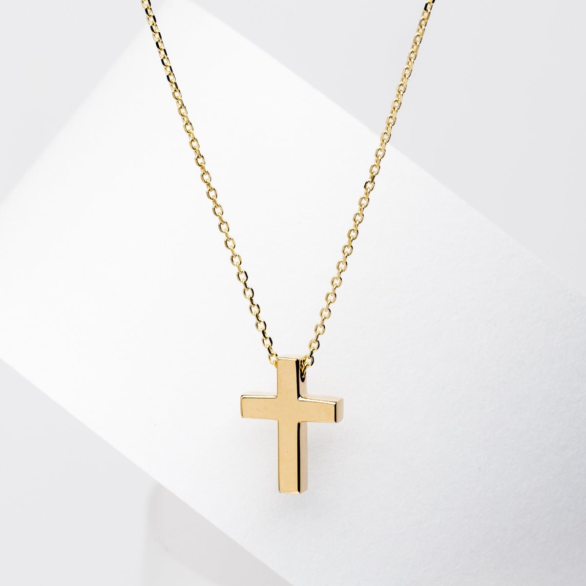 14K Solid Gold Petite Cross Necklace for Women