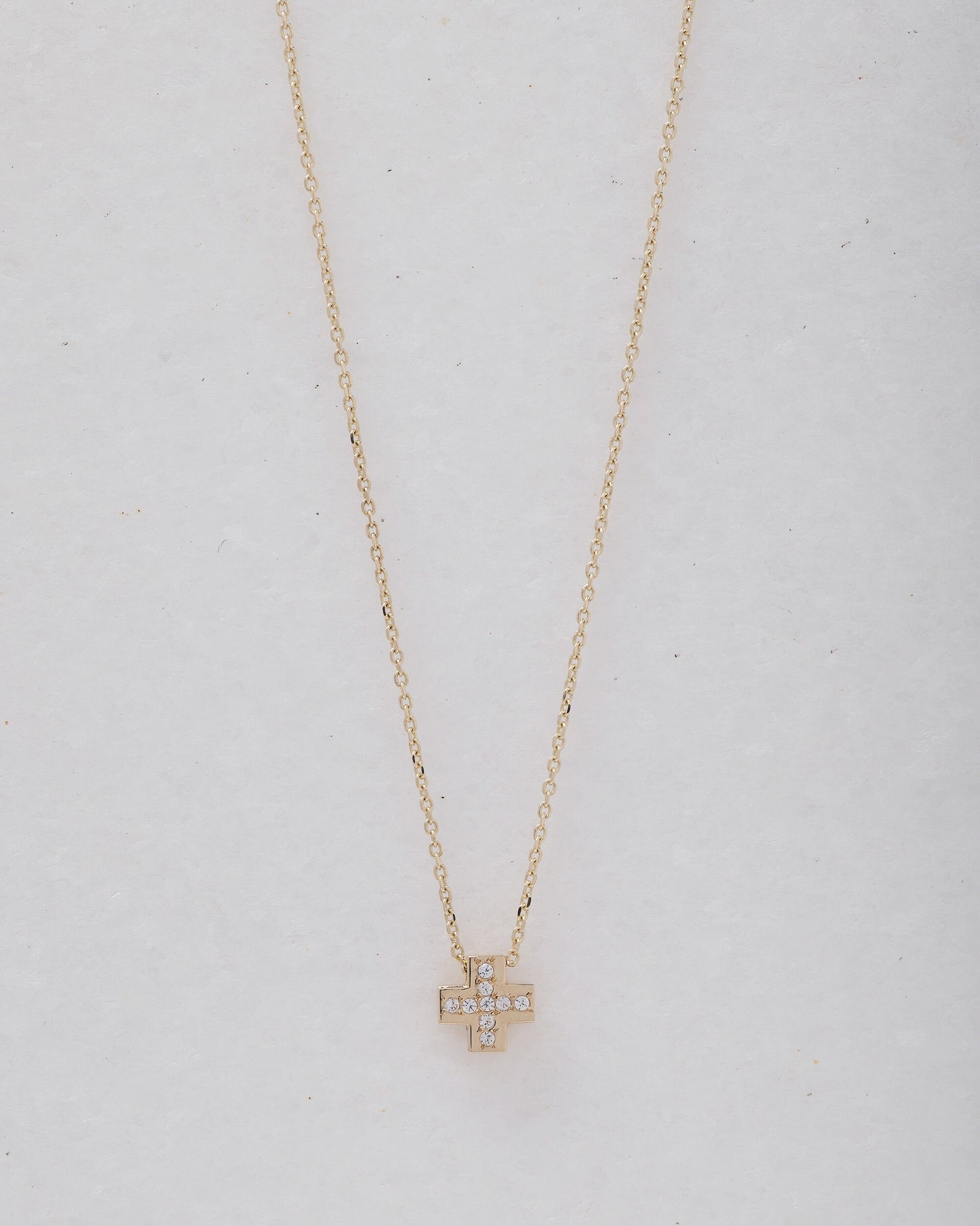 paved small cross necklace in 14k yellow gold for women