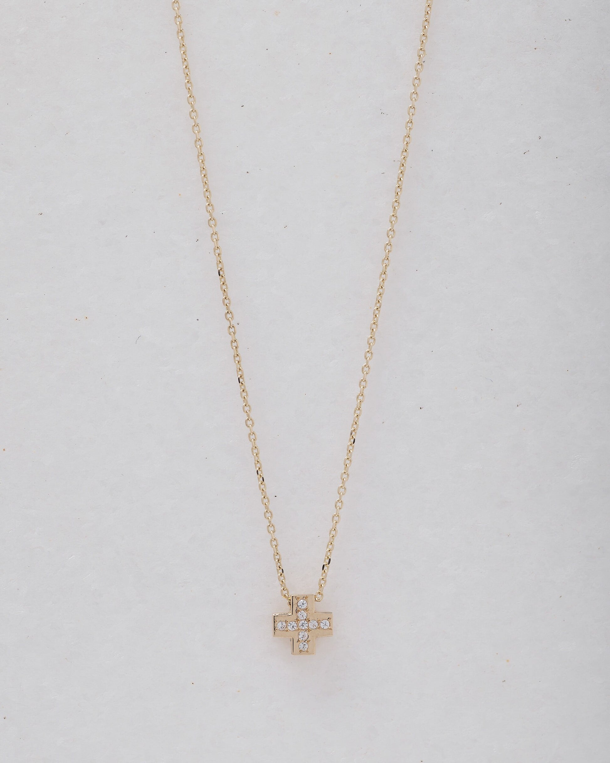 paved small cross necklace in 14k yellow gold for women